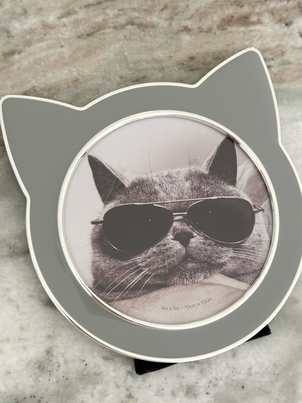4x4 Round Kitty Cat Picture Frame - Grey & Silver - Picture 12 of 12